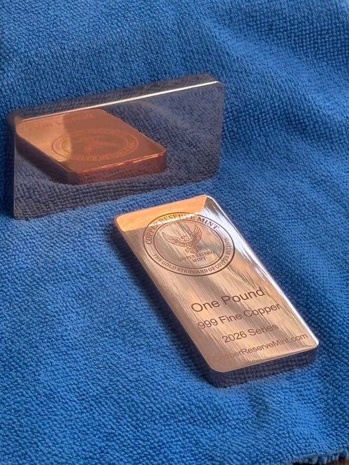 COPPER RESERVE MINT - Signature Eagle Series One Pound Mirror Finish Polished .999 Fine Copper Bullion Bar