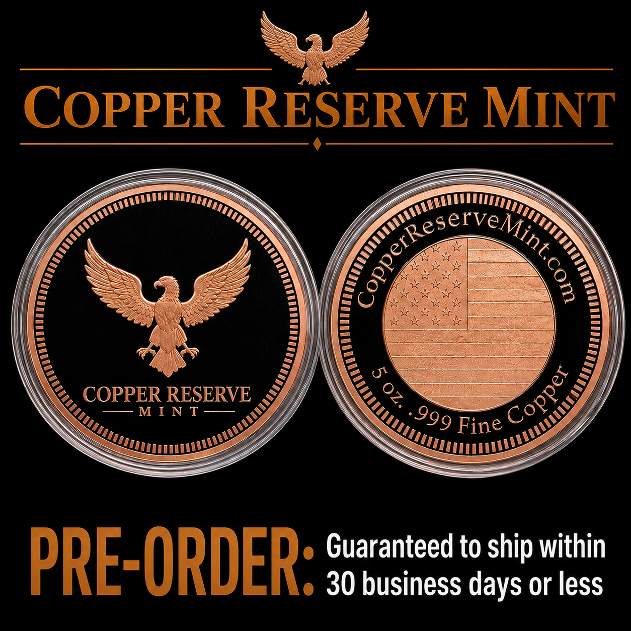 PREORDER: COPPER RESERVE MINT - Signature Eagle Series - Five (5) Ounce .999 Fine Copper Round