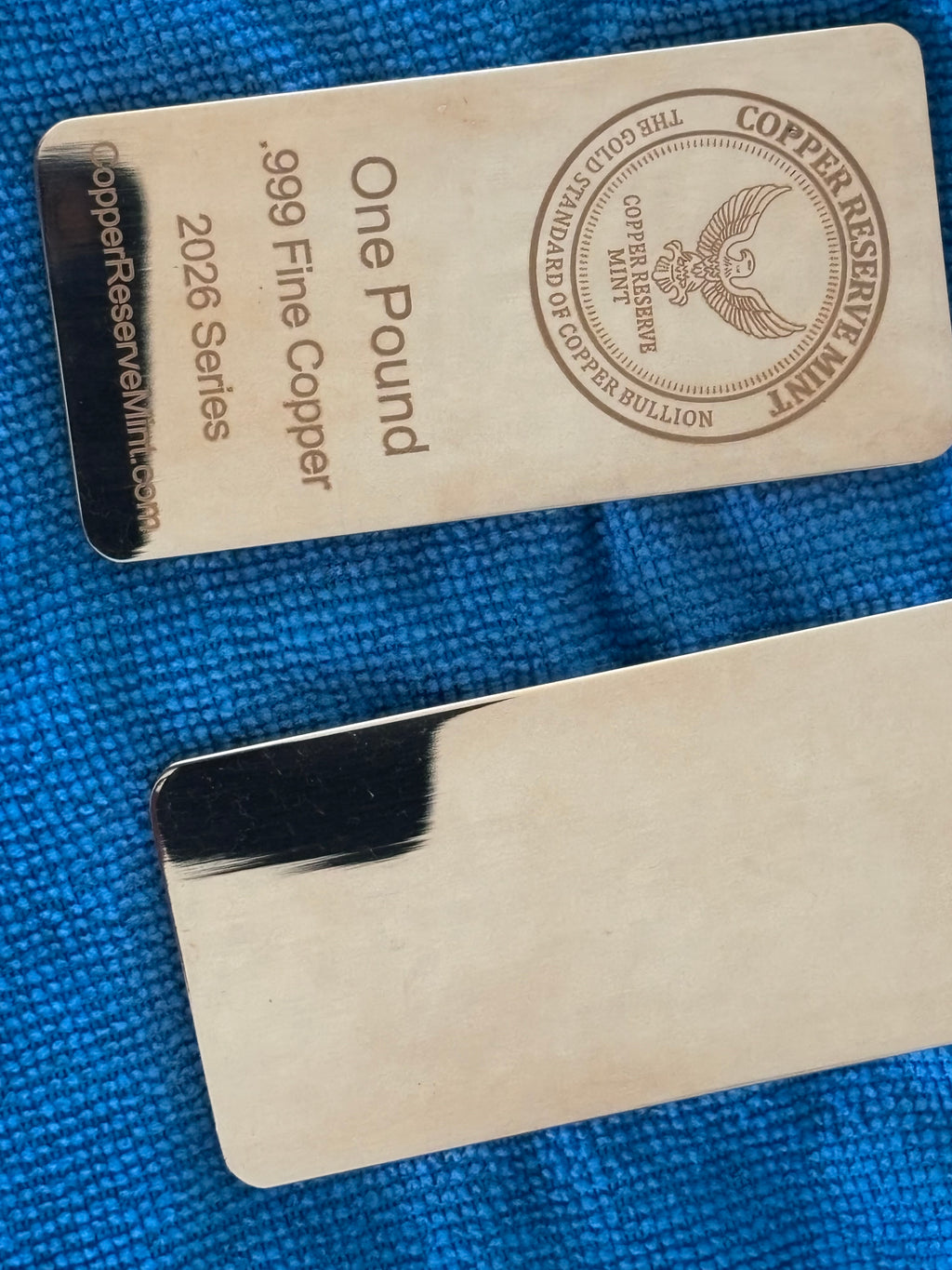 COPPER RESERVE MINT - Signature Eagle Series One Pound Mirror Finish Polished .999 Fine Copper Bullion Bar