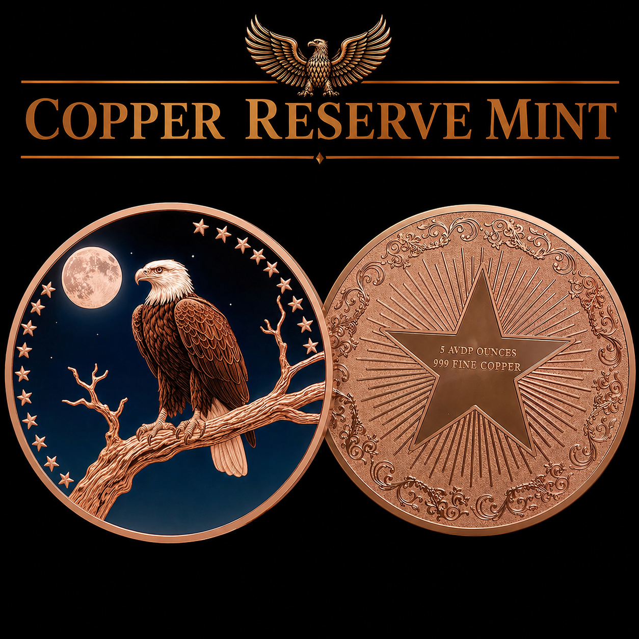 Five (5) Ounce .999 Fine Copper Round - Full Color UV Eagle Design