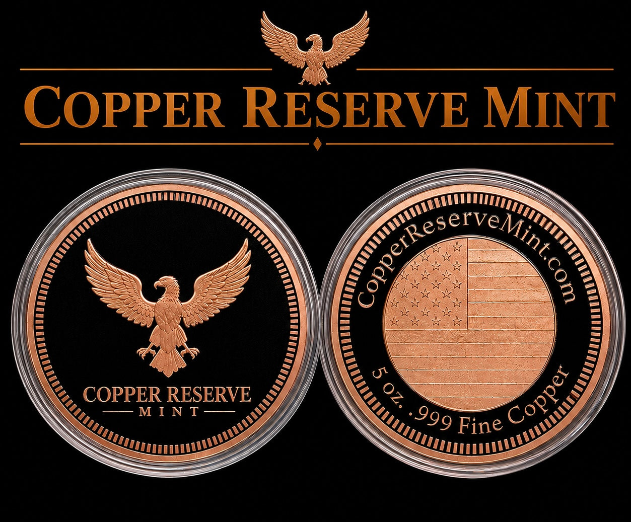 COPPER RESERVE MINT - Signature Eagle Series - Five (5) Ounce .999 Fine Copper Round
