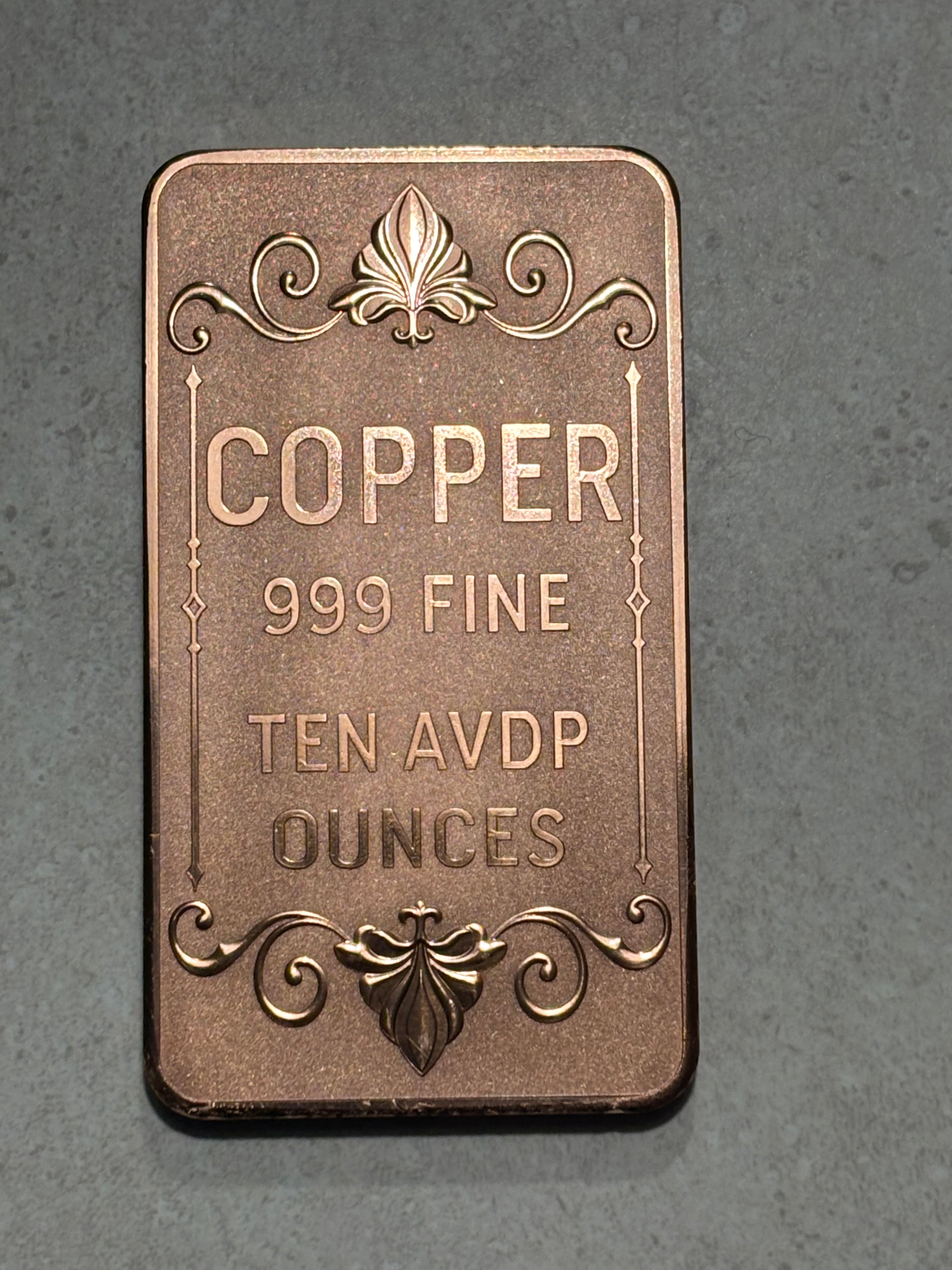 Ten (10) Ounce .999 Fine Copper Bar - Full Color UV Design