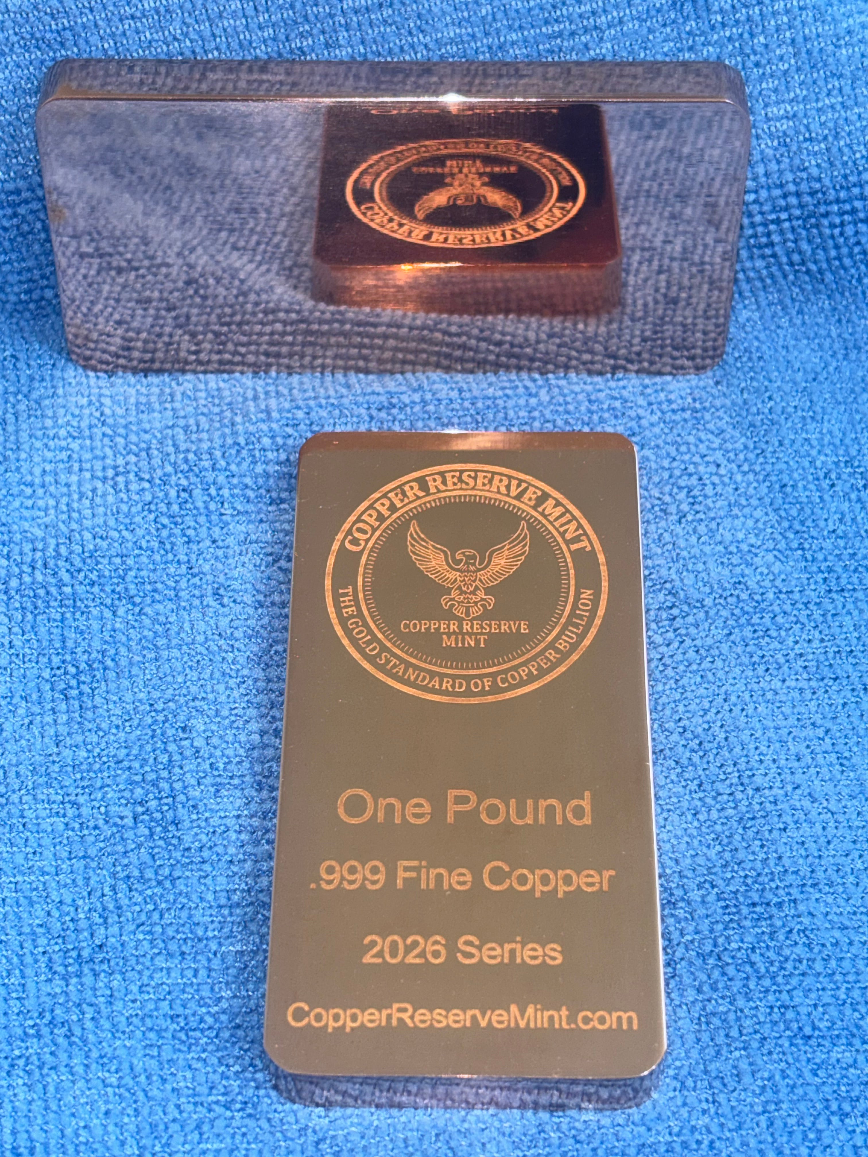 COPPER RESERVE MINT - Signature Eagle Series One Pound Mirror Finish Polished .999 Fine Copper Bullion Bar