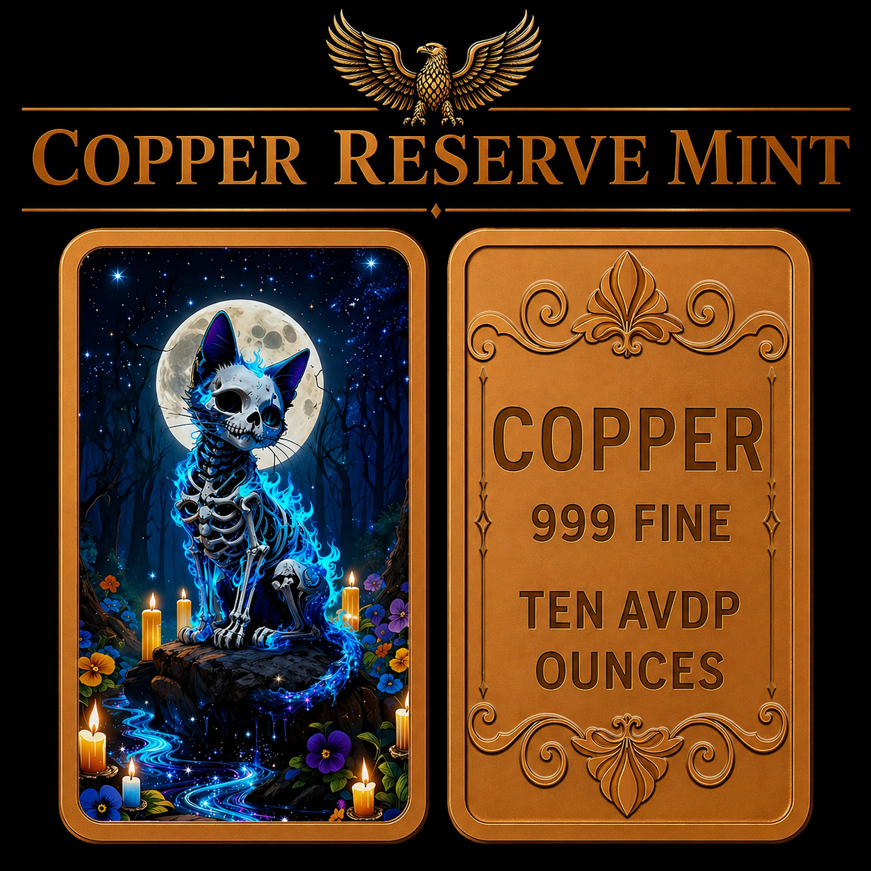 Ten (10) Ounce .999 Fine Copper Bar - Full Color UV Design