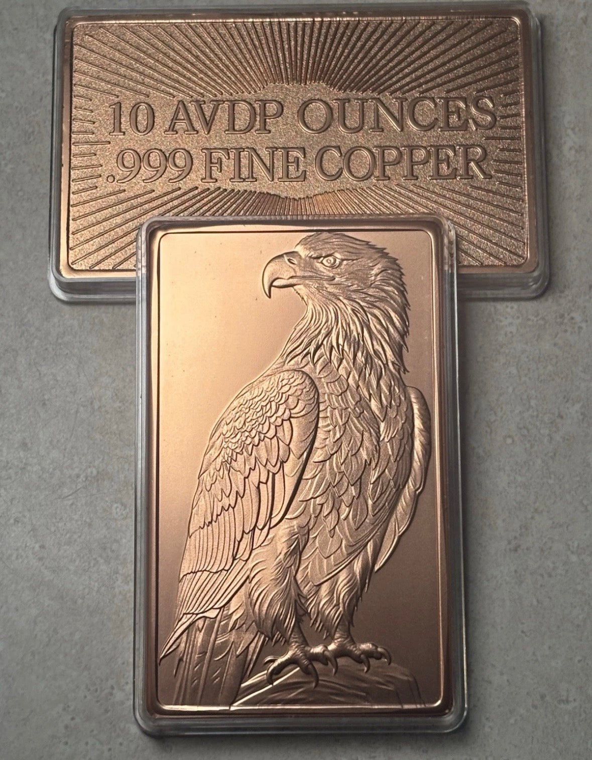 Ten (10) Ounce .999 Fine Copper Bar - Bare Copper Eagle Design