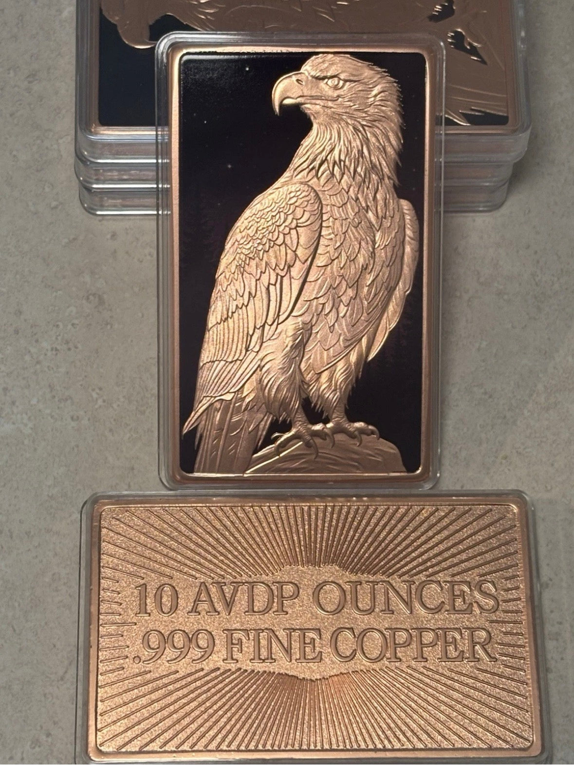 Ten (10) Ounce .999 Fine Copper Bar - UV Colorized Eagle Design