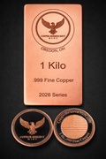 PREORDER: COPPER RESERVE MINT - 2026 Series - One (1) Kilo .999 Fine Copper Bullion Bar + FREE Thank You Gift - One (1) Ounce Copper Round