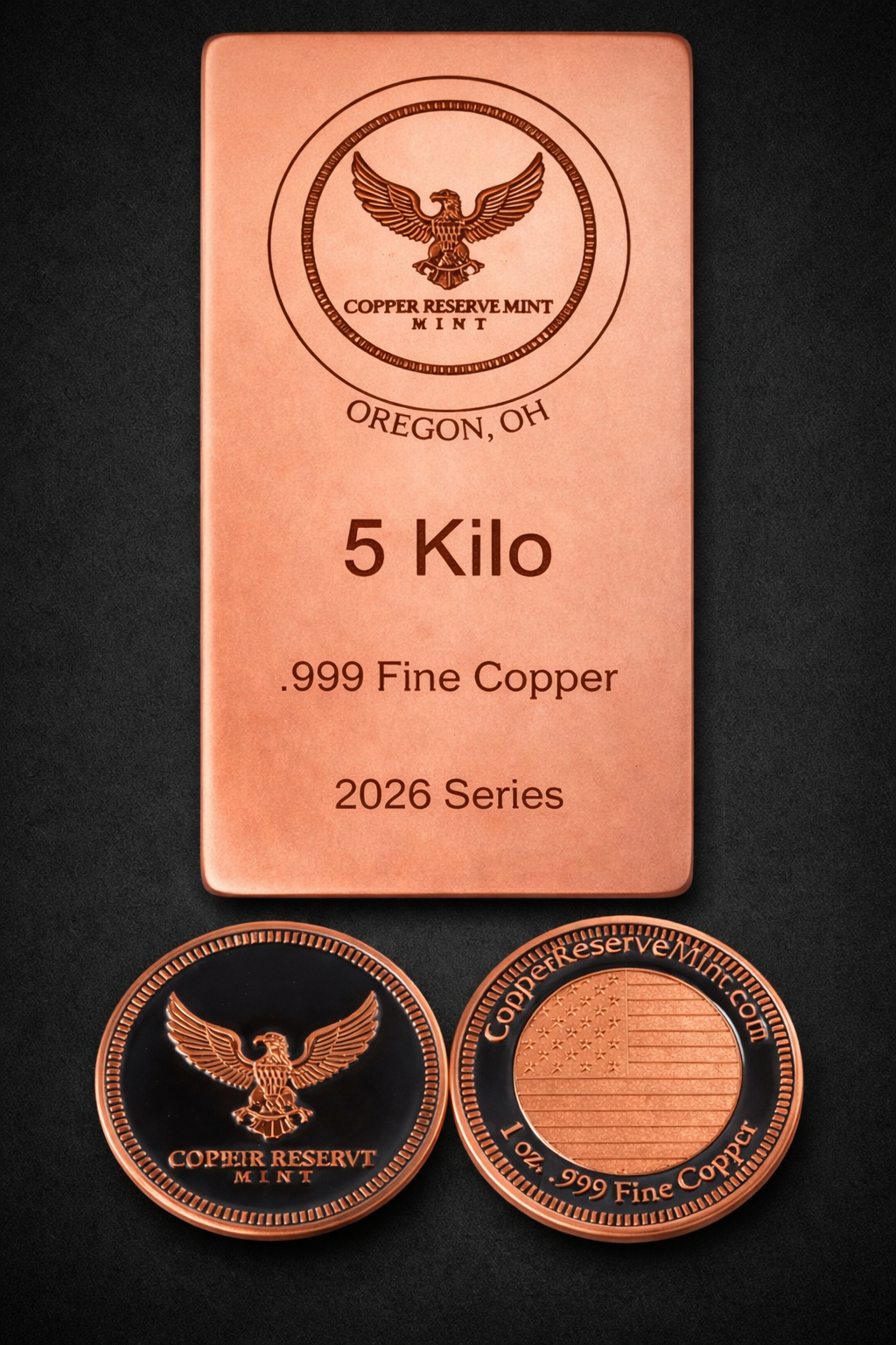 PREORDER: COPPER RESERVE MINT - 2026 Series - Five (5) Kilo .999 Fine Copper Bullion Bar + FREE Thank You Gift - One (1) Ounce Copper Round