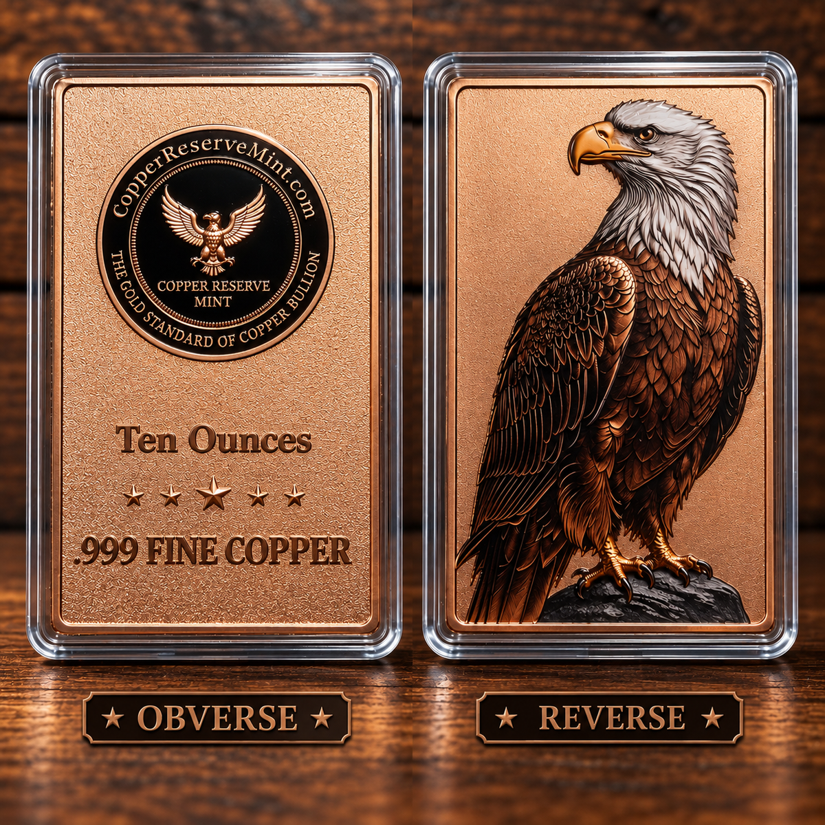 10 oz .999 Fine Copper Bar – Sentinel Eagle– UV Colorized Eagle + Bare Copper Background| Copper Reserve Mint